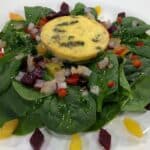 Spinach Salad with Roasted Garlic Custard & Hot Bacon Dressing