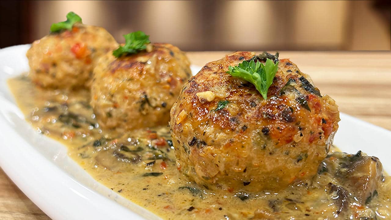 Amazing Chicken Meatballs Recipe In A Creamy Mushroom Sauce