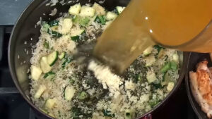 Easy Chicken and Rice Recipe - Pour 7 cups of chicken stock