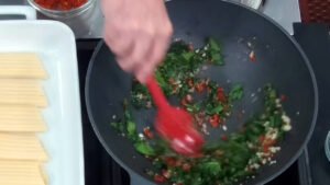 Manicotti Recipe -Add the spinach and sauté