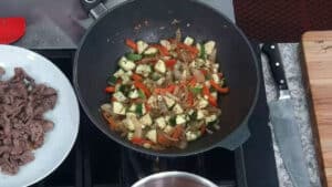 French Onion Beef Stir Fry - Cook the vegetables in the same pan