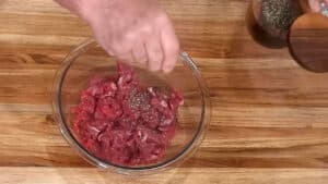 French Onion Beef Stir Fry - season the beef