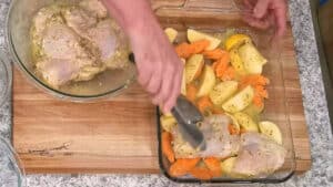 One Pan Lemon Roasted Chicken - Place Chicken Atop Vegetables