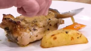 One Pan Lemon Roasted Chicken - drizzle with remaining pan juices