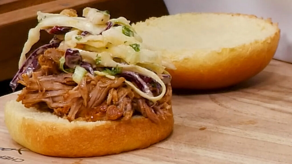 Pulled Pork Sandwich Topped with Coleslaw - Chef Jean-Pierre