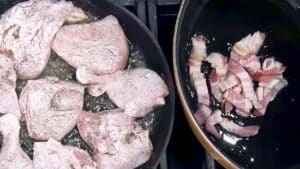 Chicken Chardonnay - Bacon first so the vegetables sauté in the rendered fat